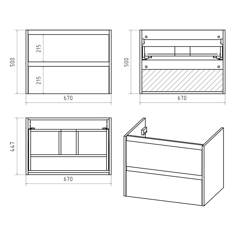Тумба под раковину Brevita Dallas 70 подвесная 2 ящ. / DAL-01070-074П Дуб Галифакс