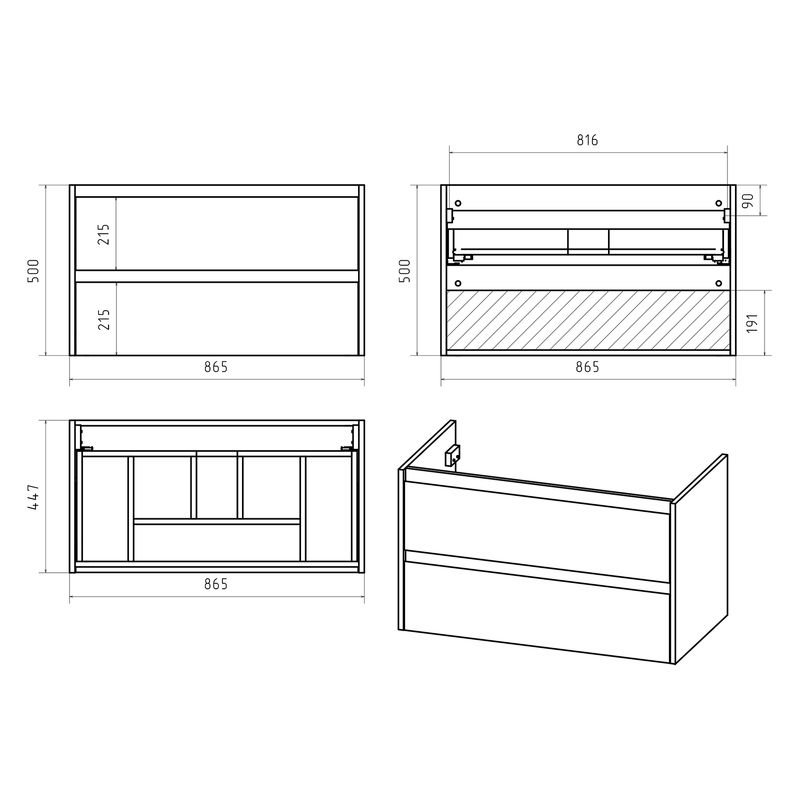 Тумба под раковину Brevita Dallas 90 подвесная 2 ящ. / DAL-01090-074П Дуб Галифакс