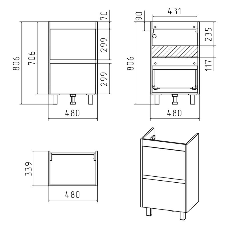 Тумба под раковину Misty Алиса 50 тумба 1 ящ. напольная / Э-Али01050-0112Я белая эмаль
