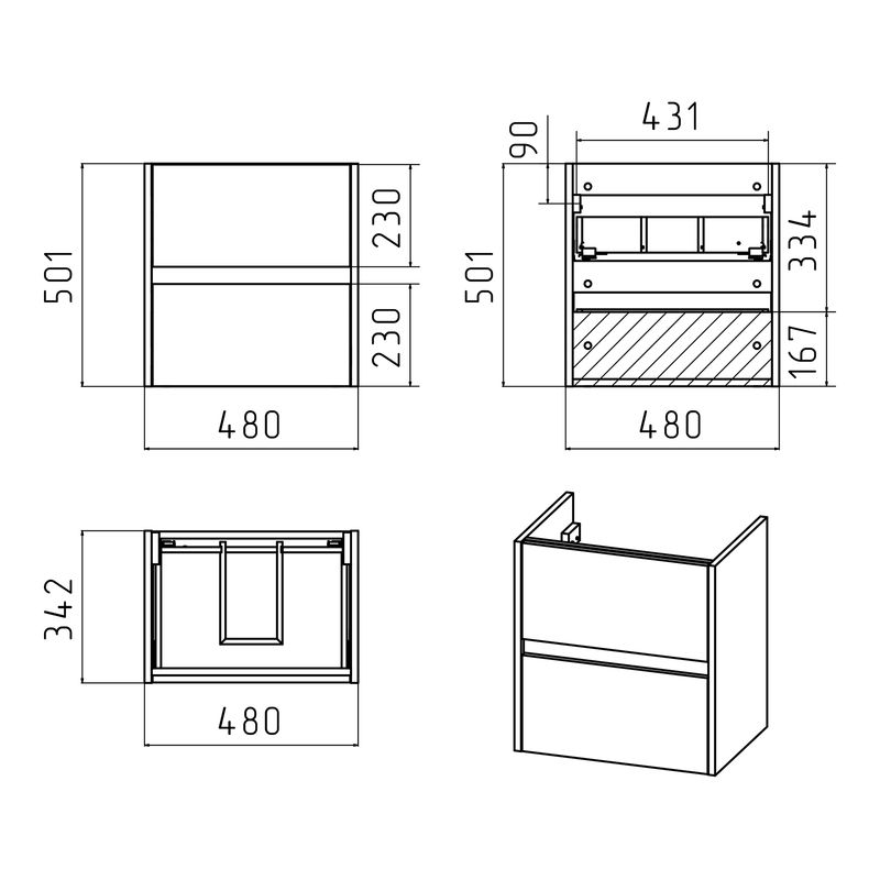 Тумба под раковину Misty Алиса 50 тумба 2 ящ. подвесная / Э-Али01050-011П2Я белая эмаль