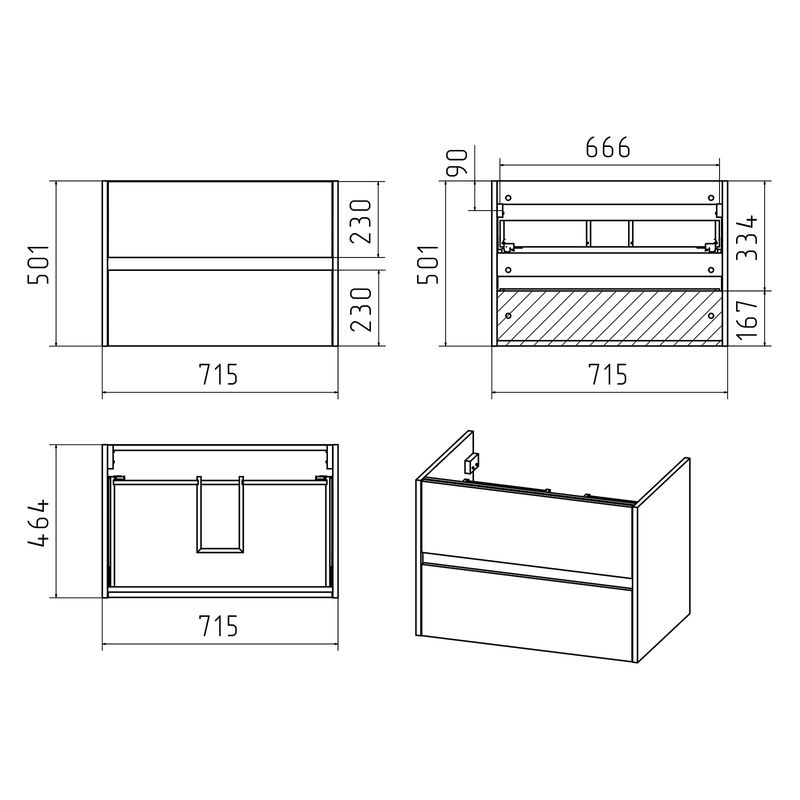 Тумба под раковину Misty Алиса 75 тумба 2 ящ. подвесная / Э-Али01075-011П2Я белая эмаль
