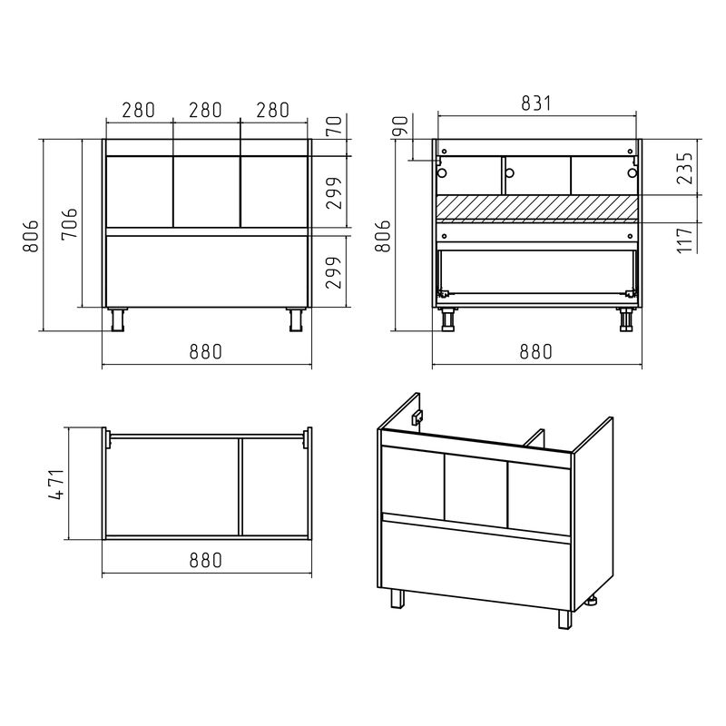 Тумба под раковину Misty Алиса 90 тумба 1 ящ. напольная / Э-Али01090-0112Я белая эмаль