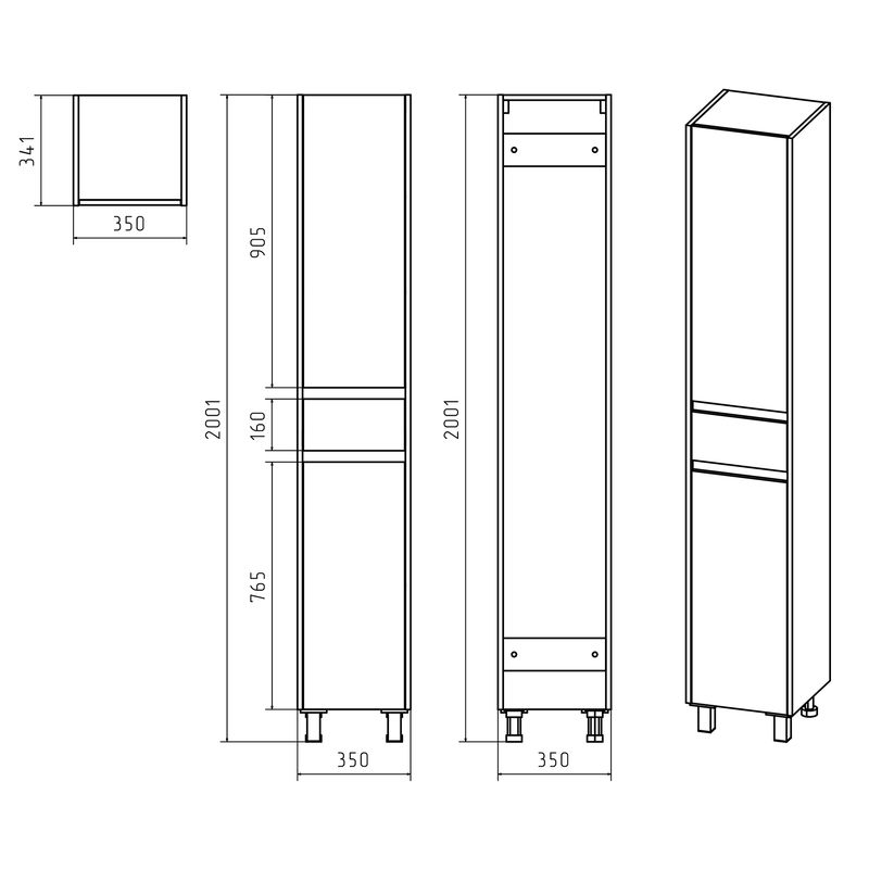 Шкаф-пенал для ванной Misty Алиса 35 с 1 ящ. / Э-Али0501-01П белый правый