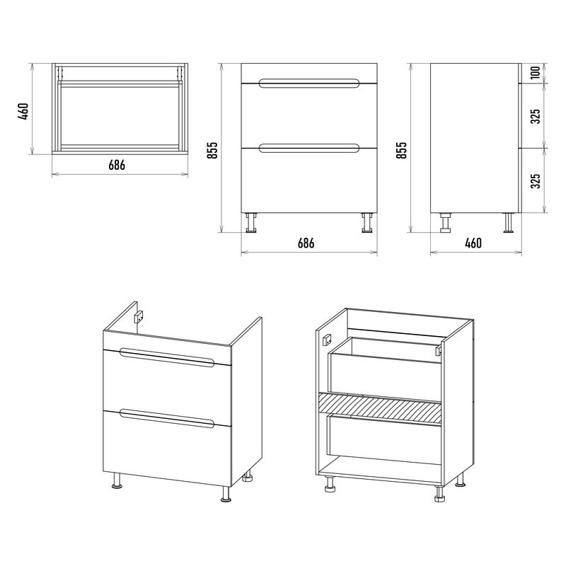 Тумба под раковину Misty Байкал 70 напольная 2 ящ. под стиральную машину Э-Бай06070-022Я