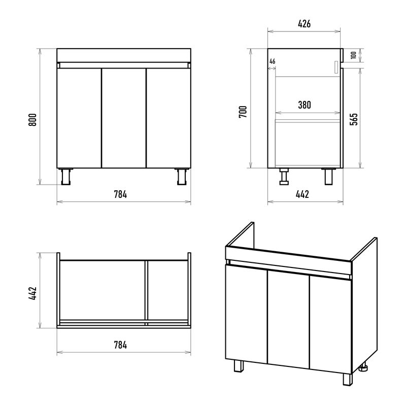 Тумба под раковину Misty Енисей 80 прямая Э-Ени01080-012