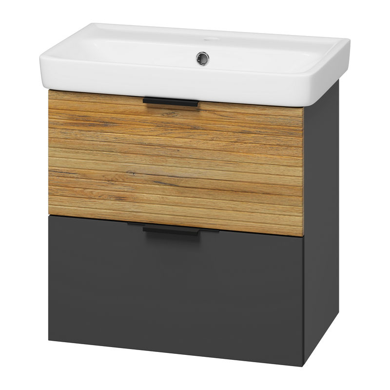 Тумба под раковину Misty Форест 60 подвесная 2 ящ./ Э-Фор-09060-0219-2Я дуб вотан/антрацит