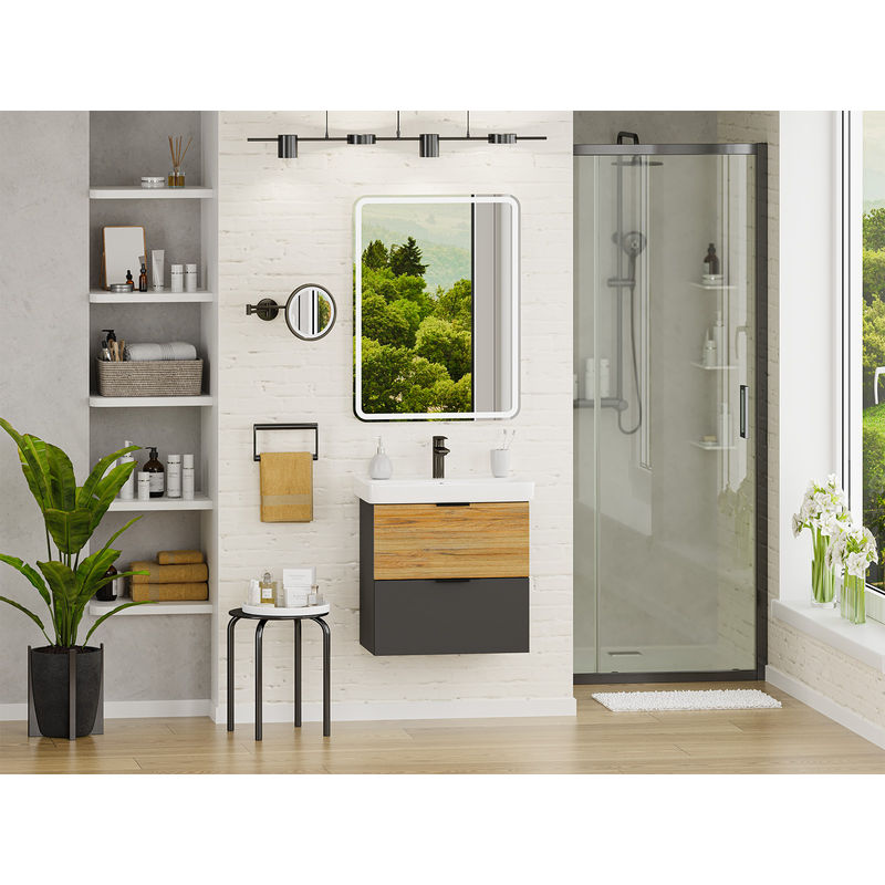 Тумба под раковину Misty Форест 60 подвесная 2 ящ./ Э-Фор-09060-0219-2Я дуб вотан/антрацит