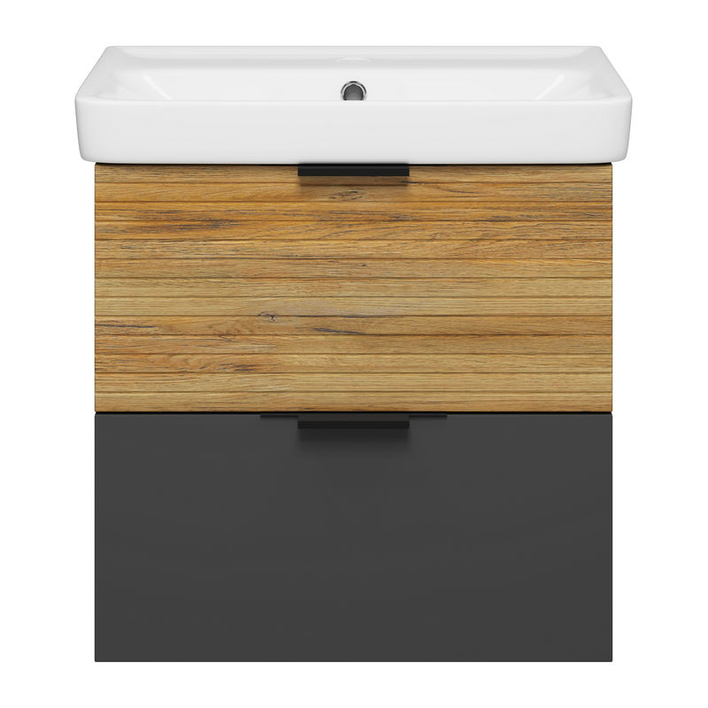 Тумба под раковину Misty Форест 60 подвесная 2 ящ./ Э-Фор-09060-0219-2Я дуб вотан/антрацит