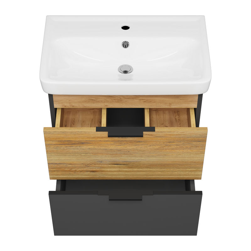 Тумба под раковину Misty Форест 60 подвесная 2 ящ./ Э-Фор-09060-0219-2Я дуб вотан/антрацит