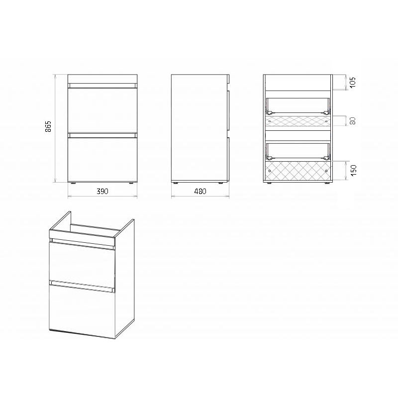 Тумба под раковину Misty Фостер 40 напольная 2 ящ. под стиральную машину / Э-Фос01040-012Я белая эмаль