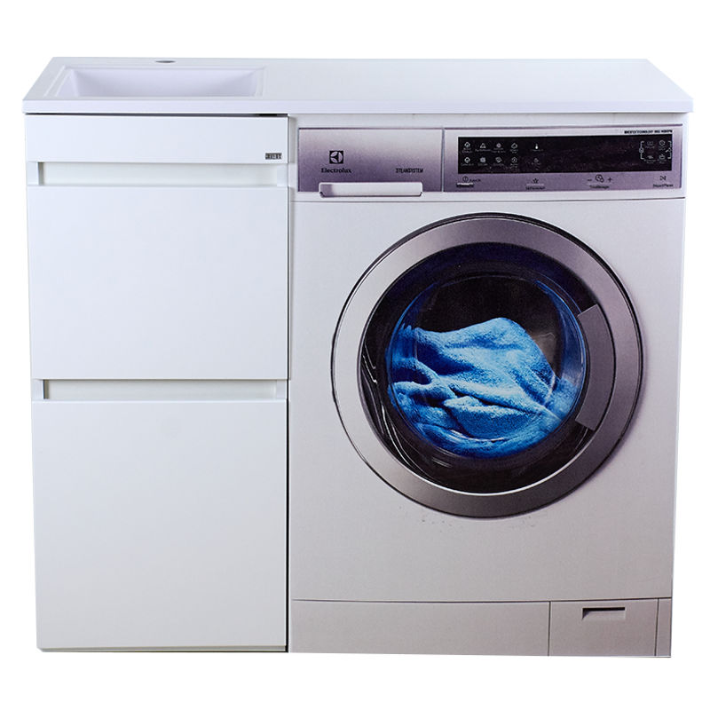 Тумба под раковину Misty Фостер 40 напольная 2 ящ. под стиральную машину / Э-Фос01040-012Я белая эмаль