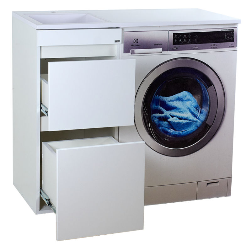 Тумба под раковину Misty Фостер 40 напольная 2 ящ. под стиральную машину / Э-Фос01040-012Я белая эмаль