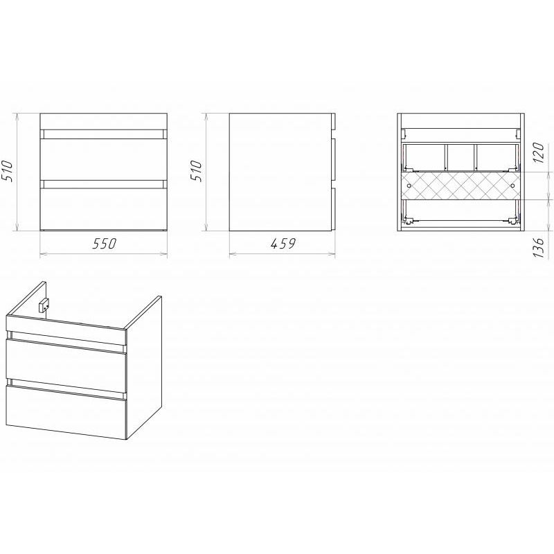 Тумба под раковину Misty Фостер 55 подвесная с 2 ящ. под стиральную машину / Э-Фос01055-012Я белая эмаль