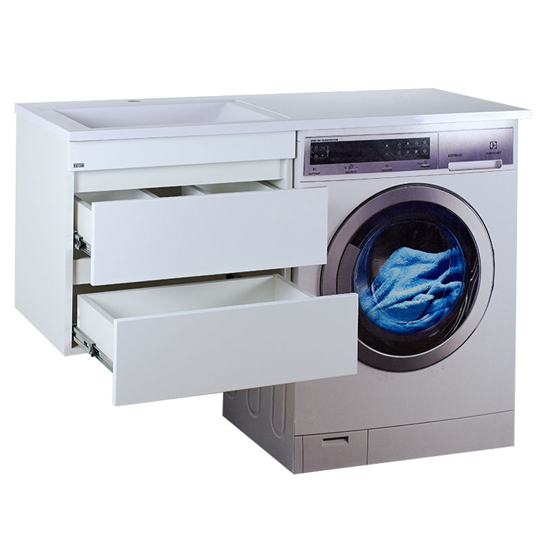 Тумба под раковину Misty Фостер 55 подвесная с 2 ящ. под стиральную машину / Э-Фос01055-012Я белая эмаль