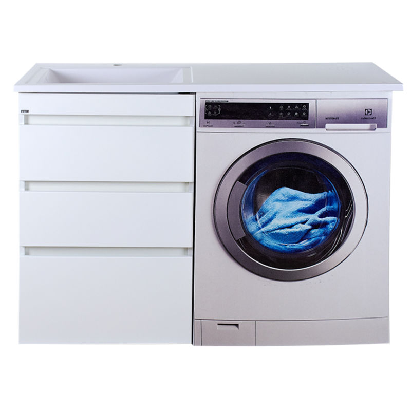 Тумба под раковину Misty Фостер 55 напольная 3 ящ. под стиральную машину / Э-Фос01055-01Н3Я белая эмаль