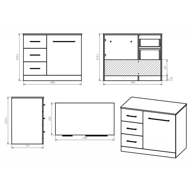 Тумба под раковину Респект 110 с 3 ящ. под стиральную машину левая Э-Рес01110-13ЯЛ