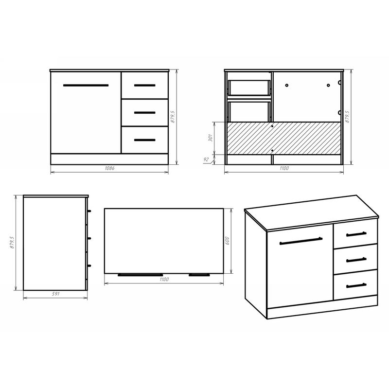 Тумба под раковину Респект 110 с 3 ящ. под стиральную машину правая Э-Рес01110-13ЯП