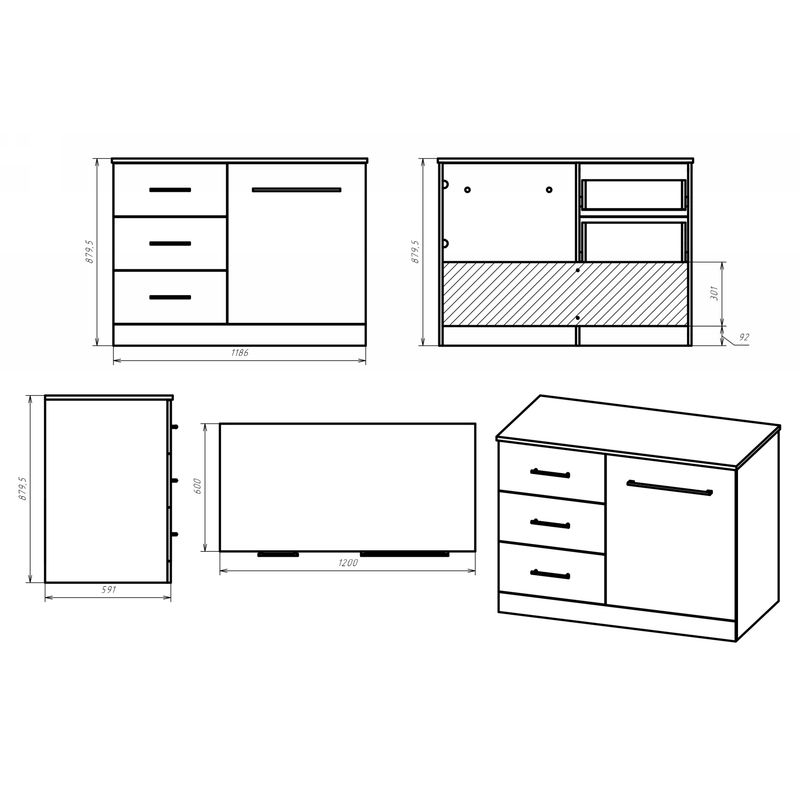 Тумба под раковину Респект 120 с 3 ящ. под стиральную машину левая Э-Рес01120-13ЯЛ