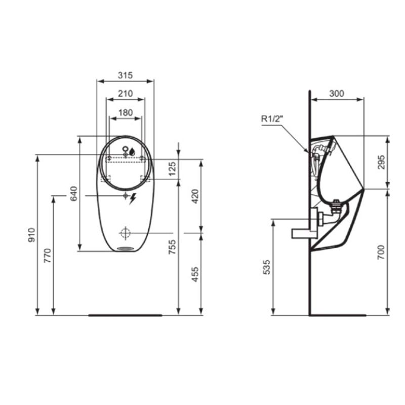 Писсуар Ideal Standard i.life E266501 сенсорный от батареек белый