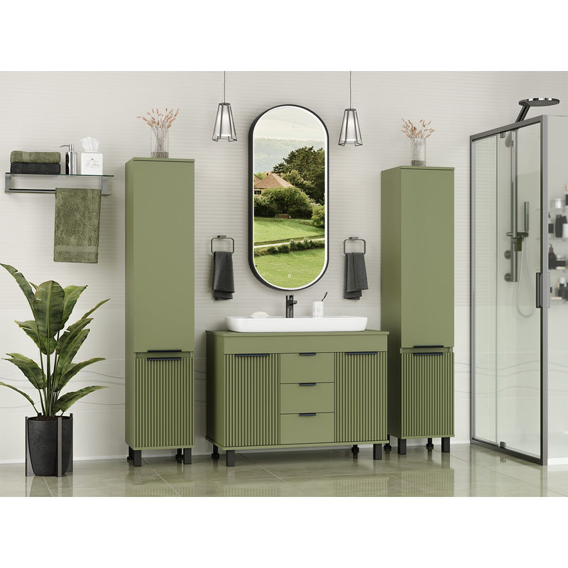 Шкаф-пенал для ванной Brevita Enfida 35 левый / ENF-05035-0801L зеленая матовая эмаль