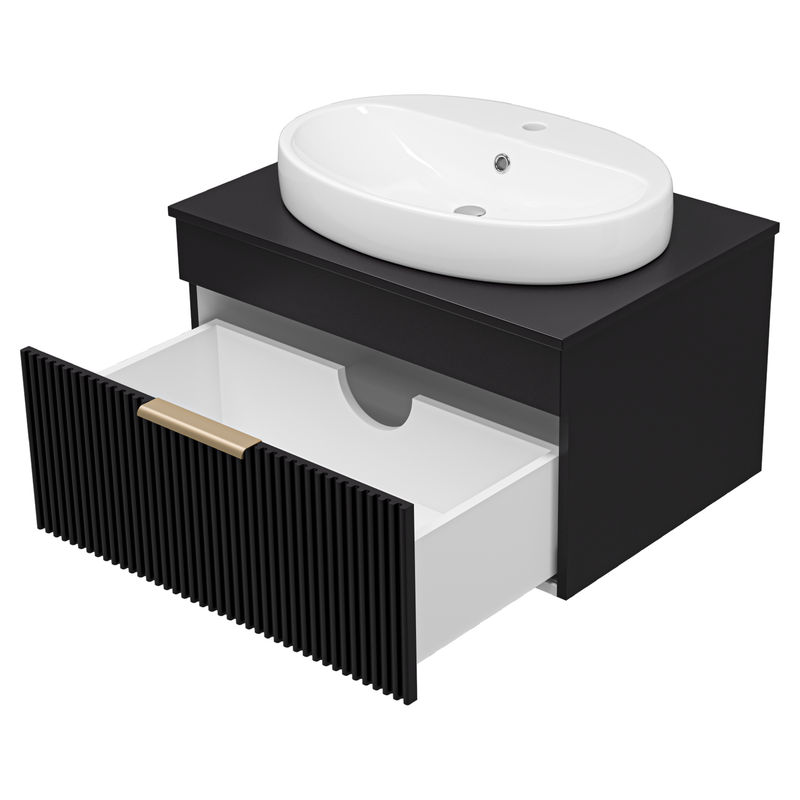 Тумба под раковину Brevita Enfida 70 подвесная 1 ящ. / ENF-06070-0241Я черная матовая эмаль
