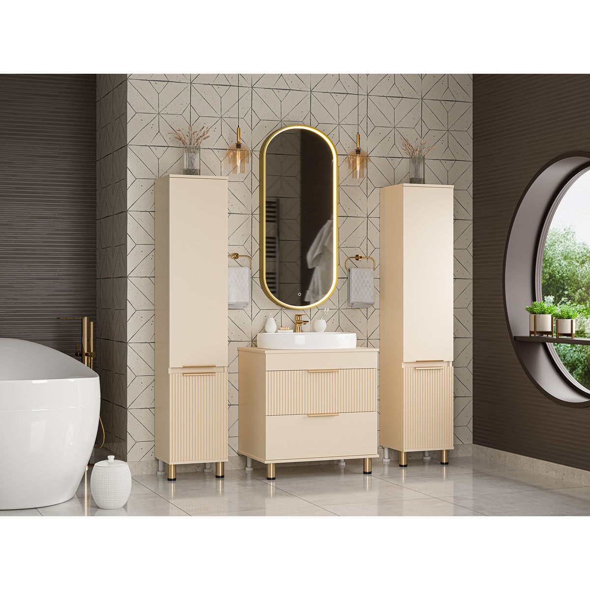 ENFIDA - 70 Тумба напольная 2 ящ., бежевая матовая эмаль