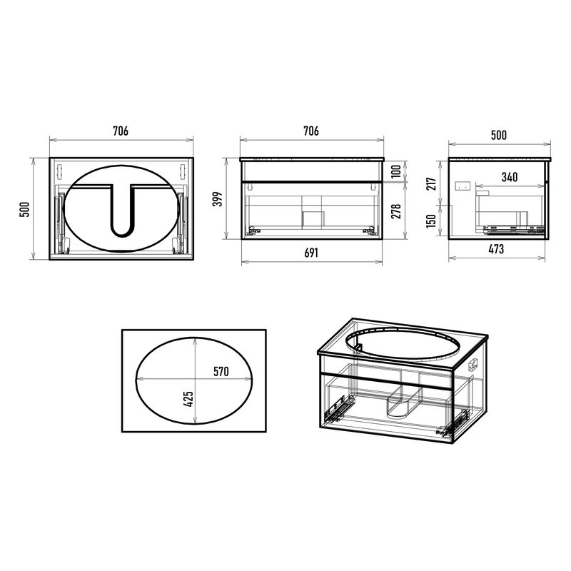 Тумба под раковину Brevita Enfida 70 подвесная 1 ящ. / ENF-06070-0841Я зеленая матовая эмаль