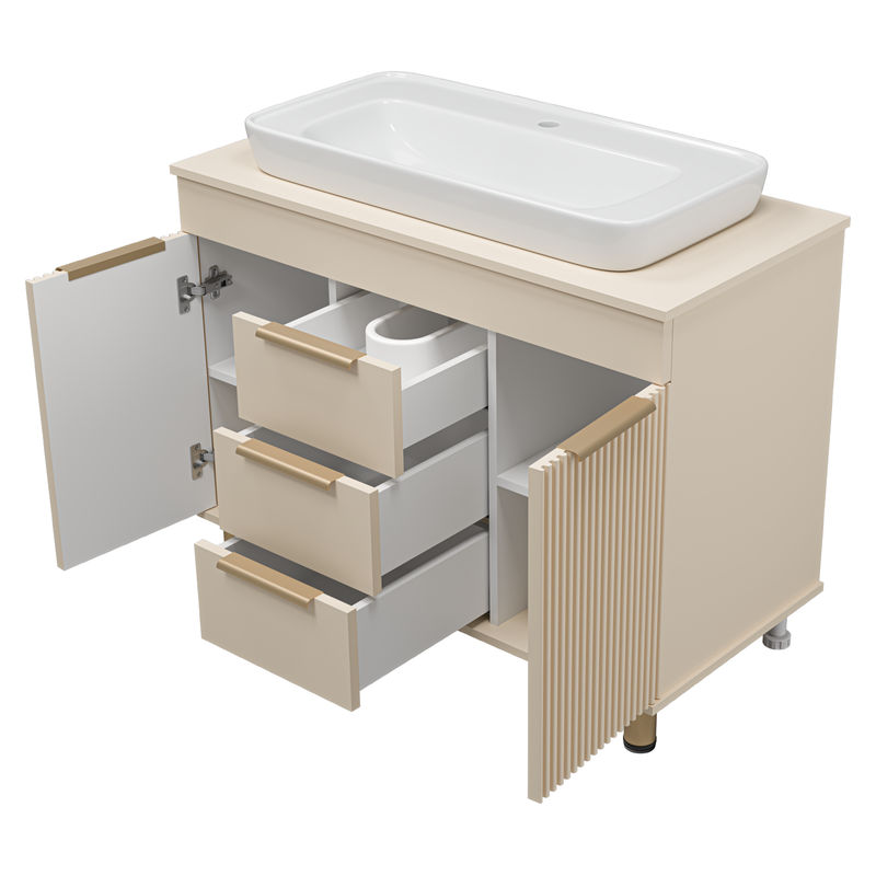 Тумба под раковину Brevita Enfida 100 напольная 3 ящ. / ENF-06100-0343Я бежевая матовая эмаль