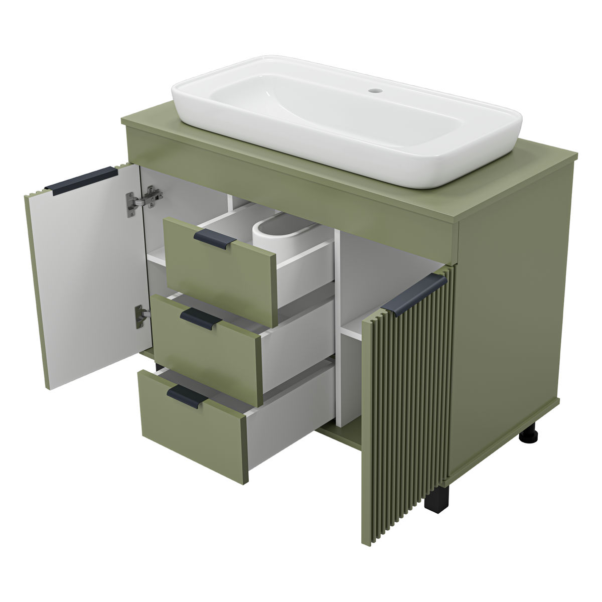 ENFIDA - 100 Тумба напольная 3 ящ., зелёная матовая эмаль