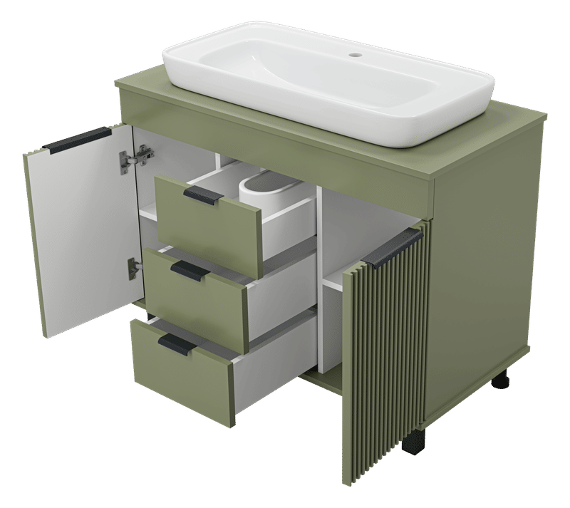 ENFIDA - 100 Тумба напольная 3 ящ., зелёная матовая эмаль
