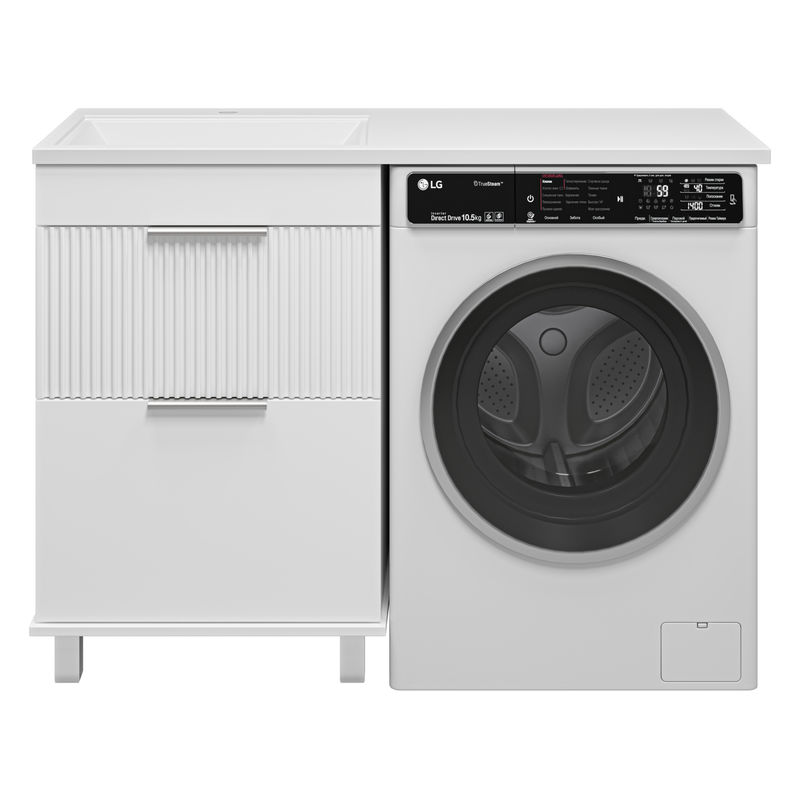 Тумба под раковину Brevita Enfida 60 напольная 2 ящ. под стиральную машину / ENF-07060-012Я белая матовая эмаль