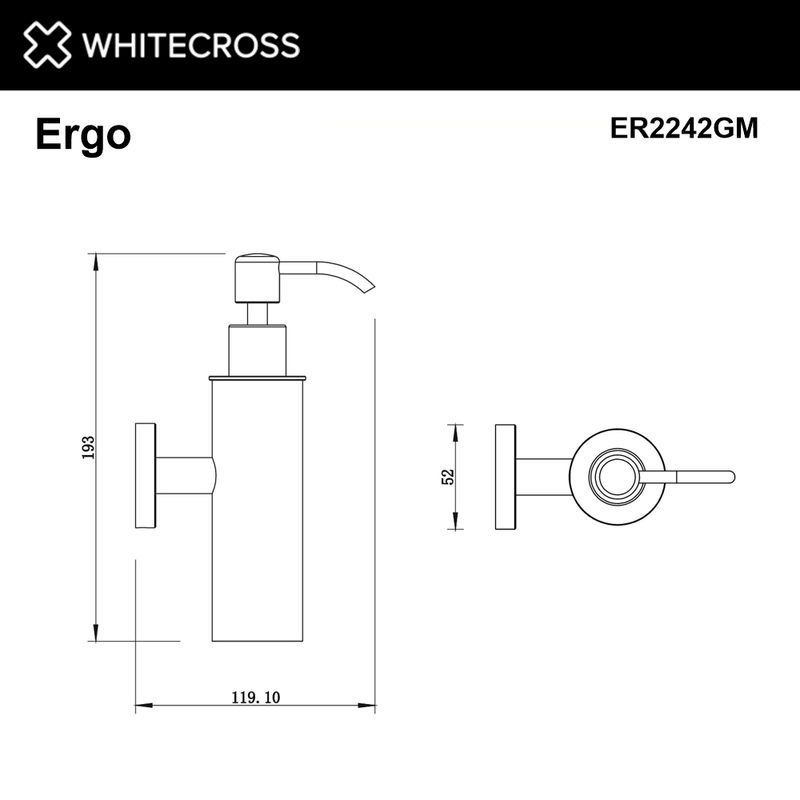 Дозатор для жидкого мыла подвесной WHITECROSS Ergo ER2242GM (оружейная сталь)