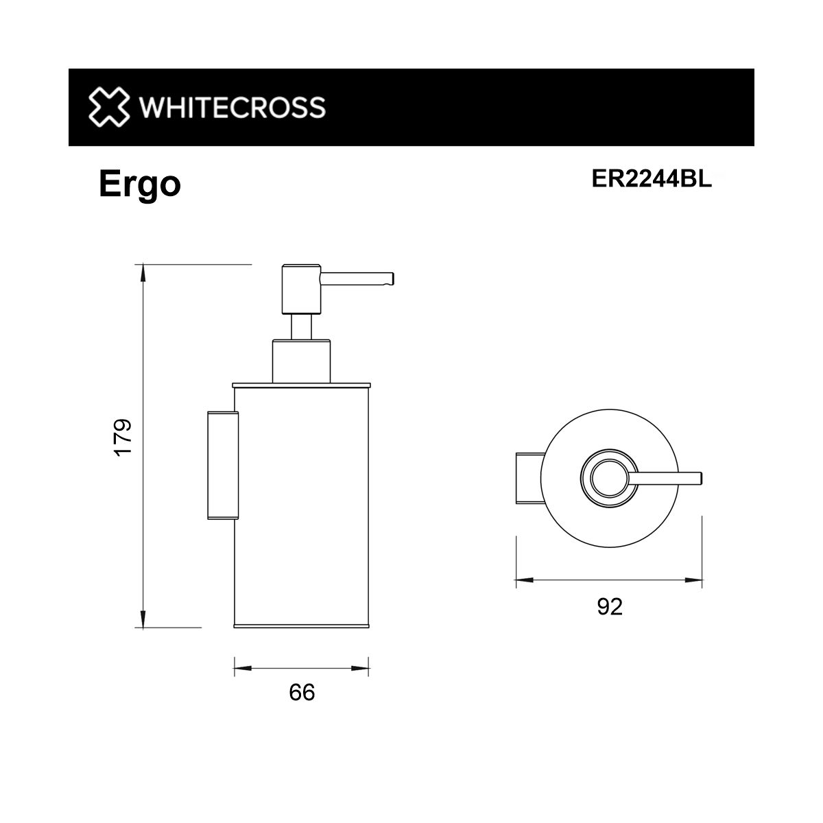 Дозатор для жидкого мыла подвесной WHITECROSS Ergo ER2244BL (черный мат)