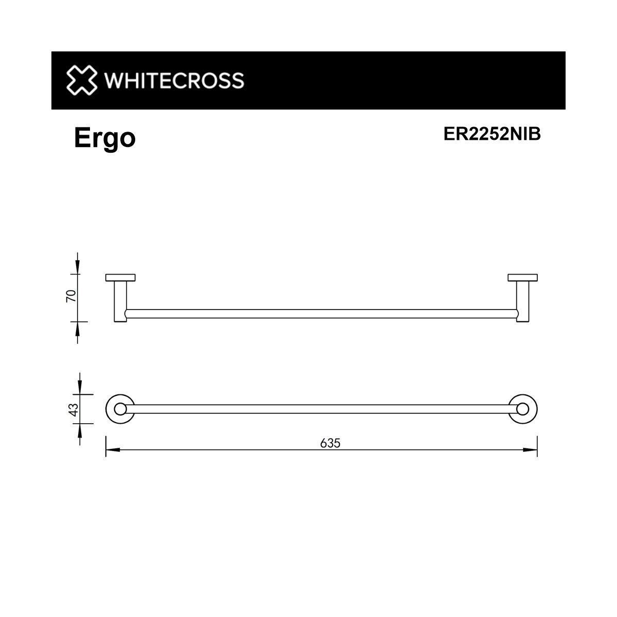Полотенцедержатель 600 мм. WHITECROSS Ergo ER2252GM (оружейная сталь)