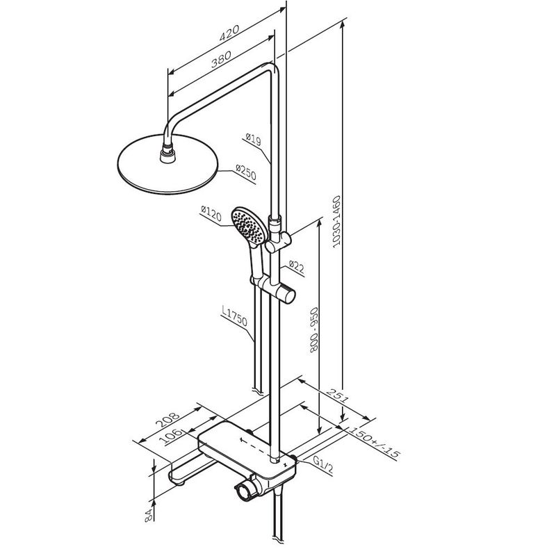 Душевая система AM.PM Like F0780722 со складным изливом черный матовый