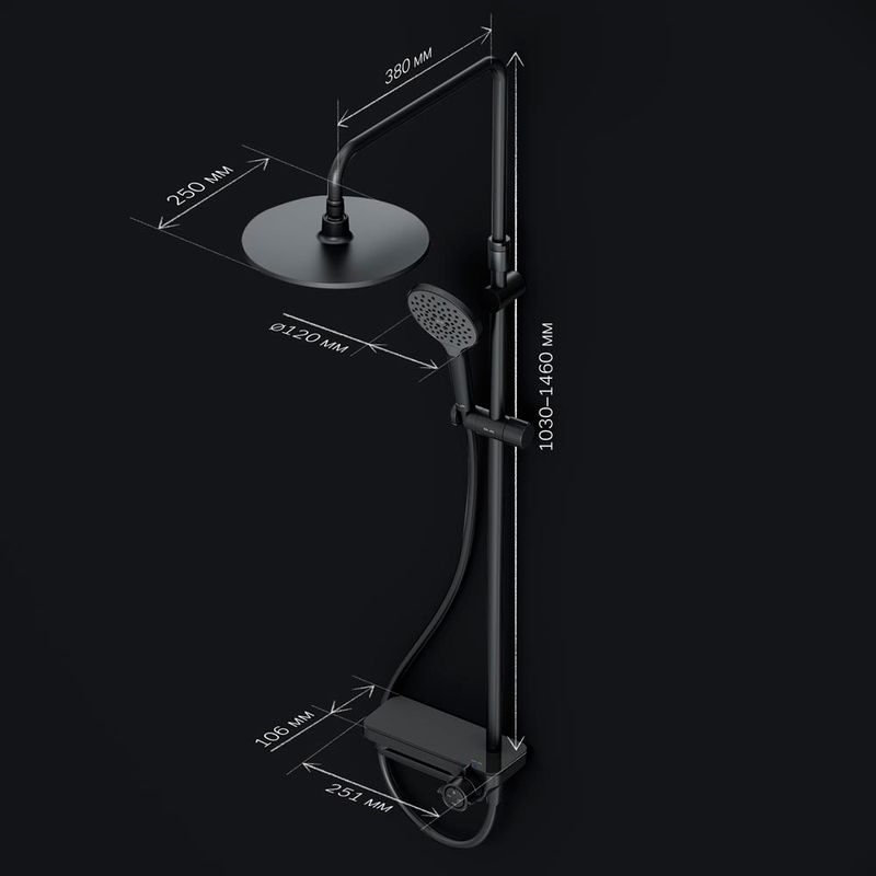 Душевая система AM.PM Like F0780722 со складным изливом черный матовый