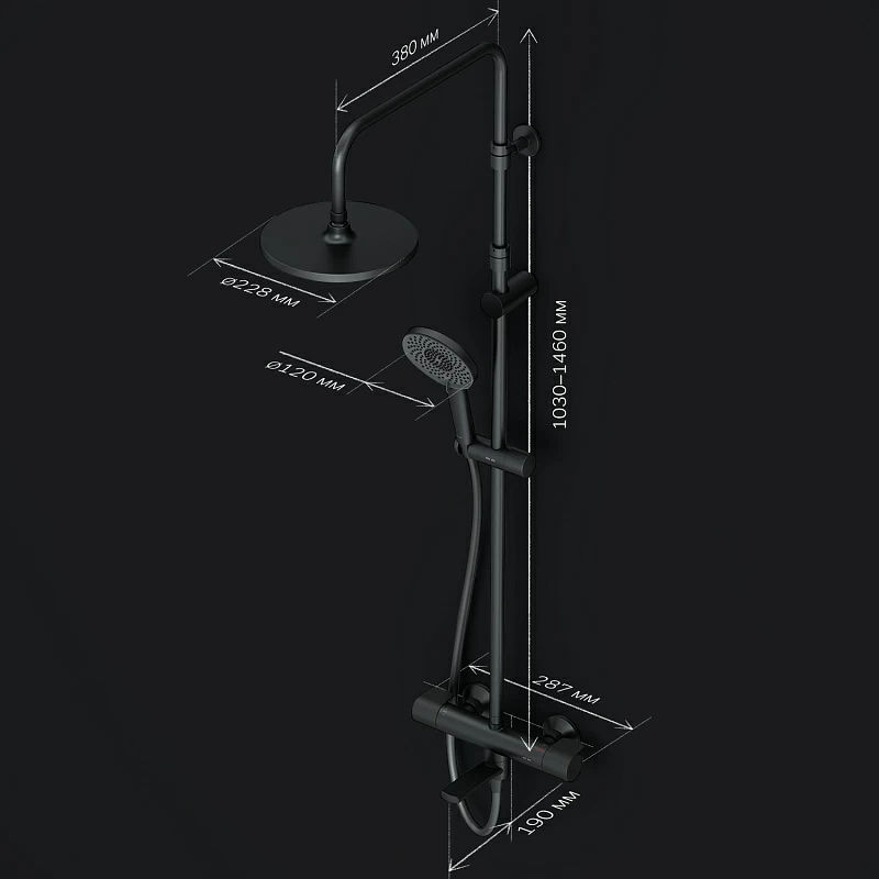 Душевая система AM.PM X-Joy F0785A522 черный матовый с термостатом