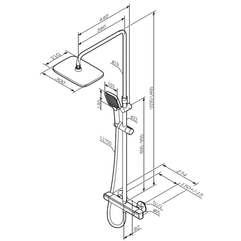 Душевая система AM.PM Func F078F400 хром с термостатом