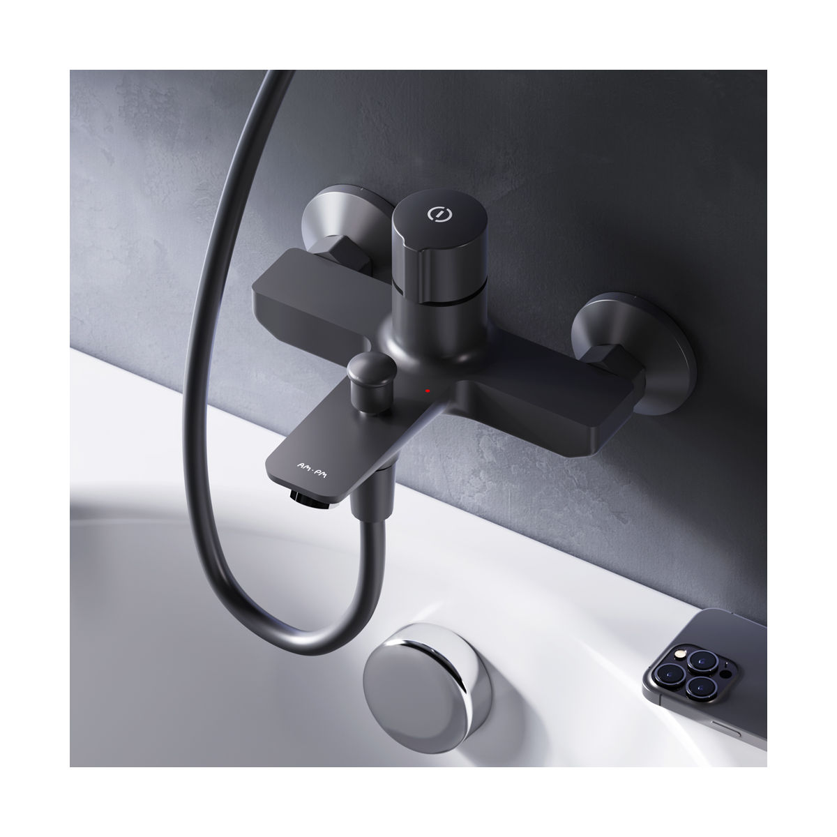 Смеситель для ванны AM.PM X-Joy TouchReel F85A10522 черный мат.