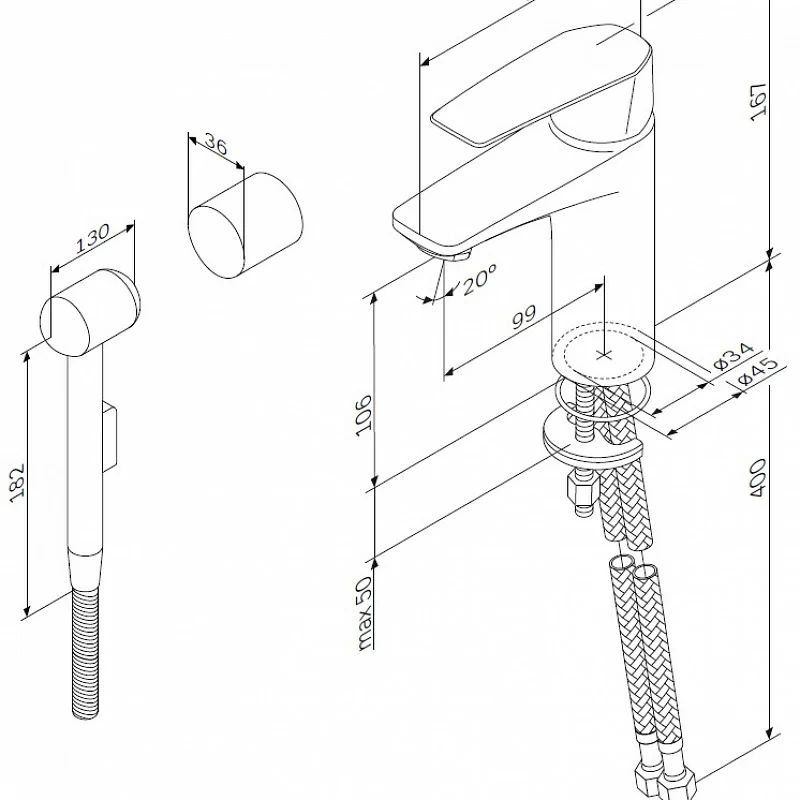 Смеситель для раковины AM.PM Gem F90A03000 с гигиеническим душем, хром