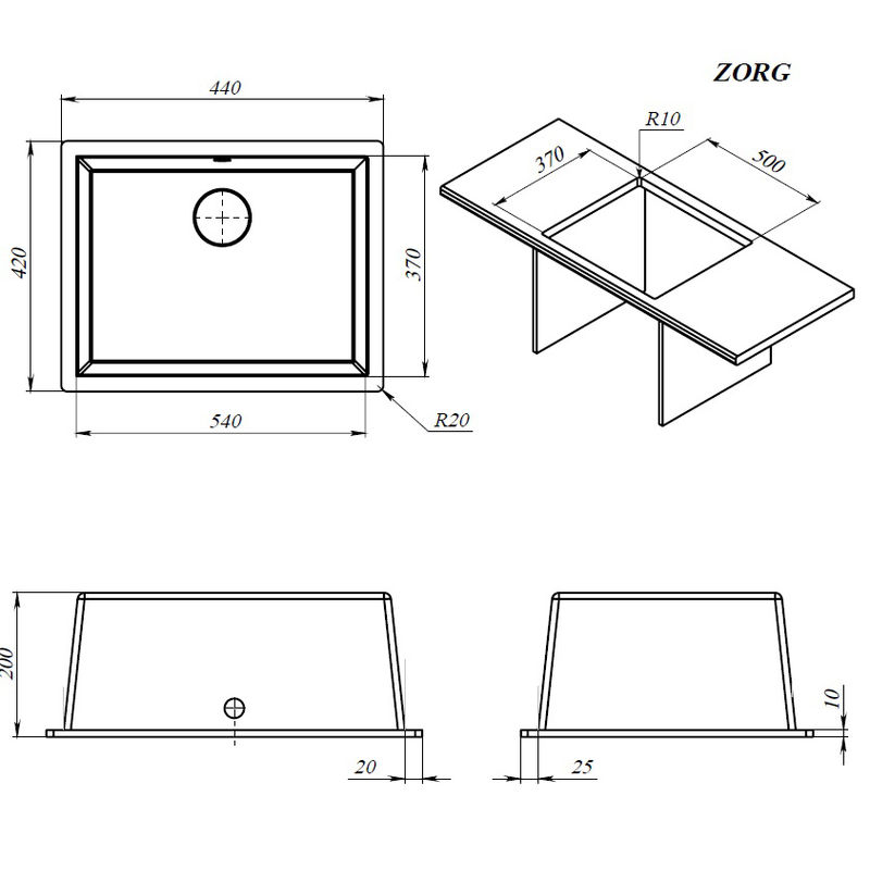 Кухонная мойка из искусственного камня ZorG Fast 54 PREMIUM alba с сифоном
