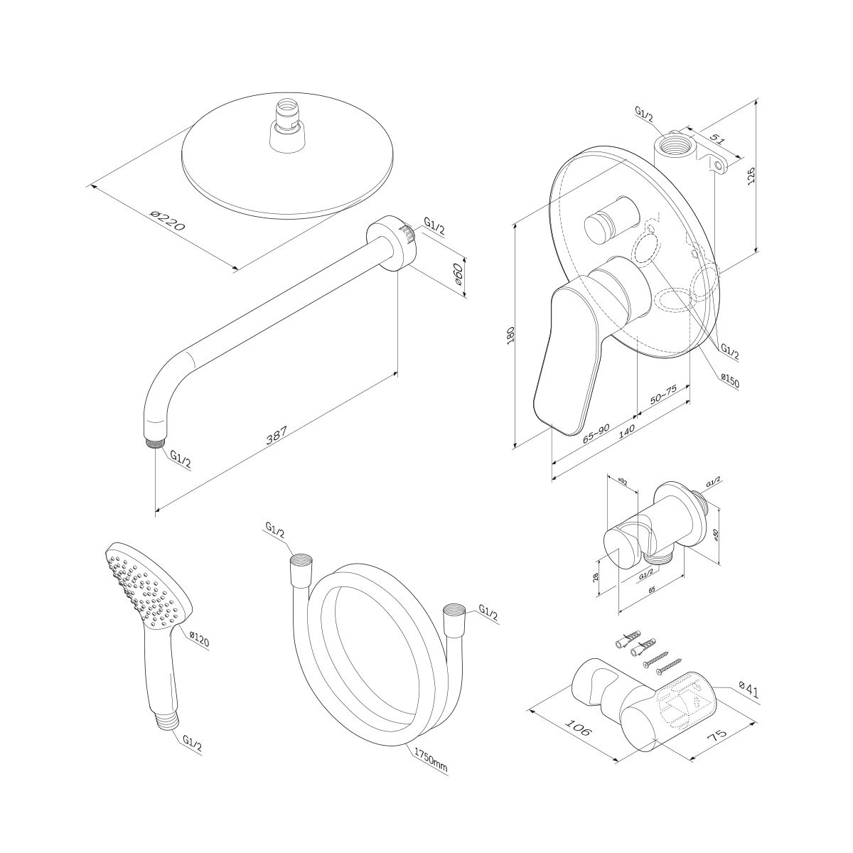 Душевая система скрытого монтажа AM.PM X-Joy FB85A1RH02 черный мат.
