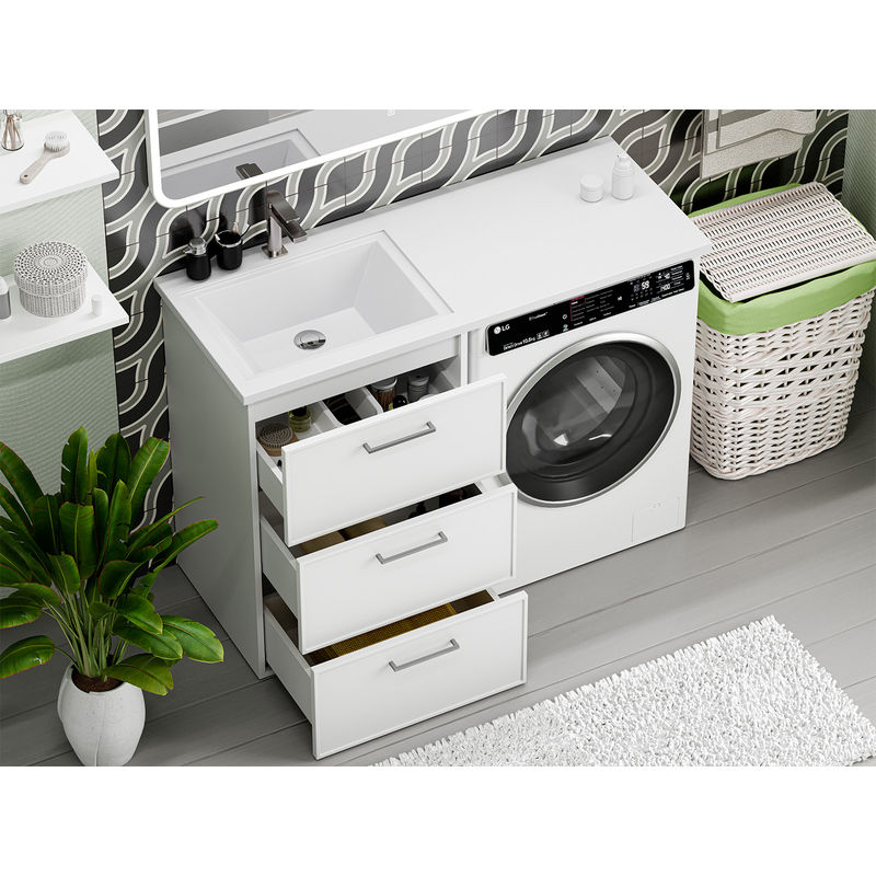 Тумба под раковину Brevita Frame 55 напольная 3 ящ. под стиральную машину / Fra-070155-013Я белая матовая эмаль