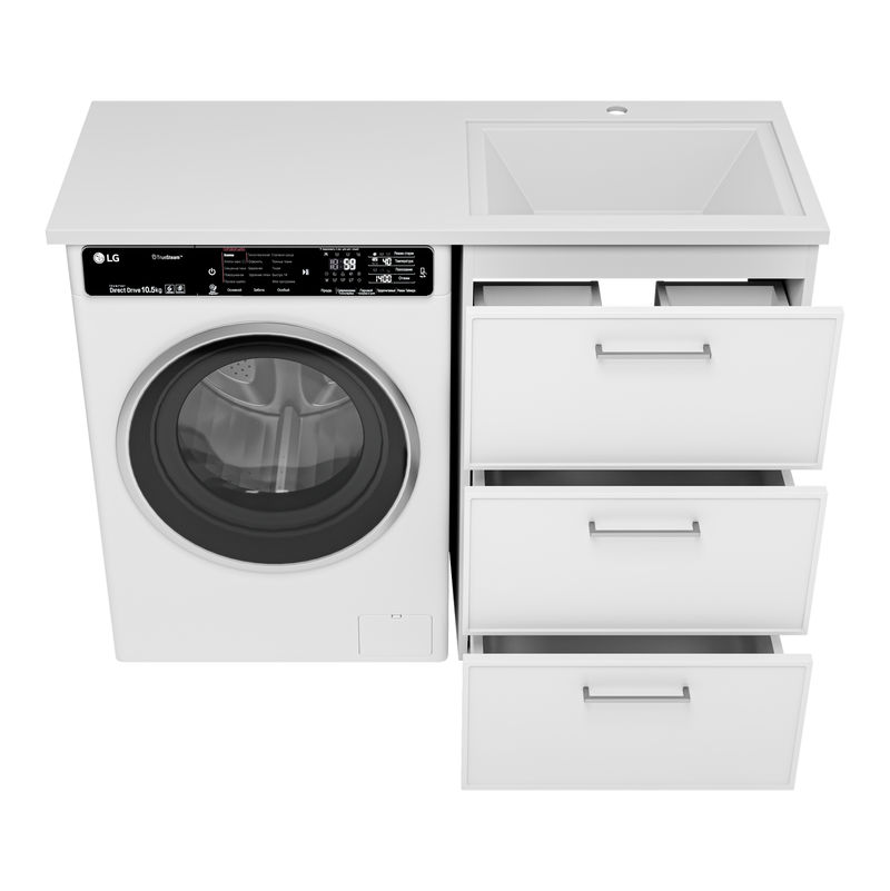 Тумба под раковину Brevita Frame 55 напольная 3 ящ. под стиральную машину / Fra-070155-013Я белая матовая эмаль