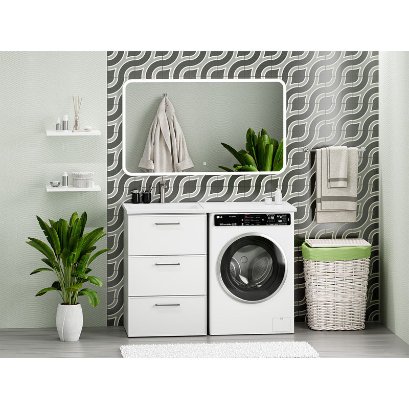 Тумба под раковину Brevita Frame 55 напольная 3 ящ. под стиральную машину / Fra-070155-013Я белая матовая эмаль