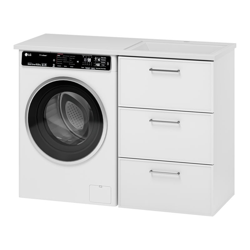 Тумба под раковину Brevita Frame 55 напольная 3 ящ. под стиральную машину / Fra-070155-013Я белая матовая эмаль