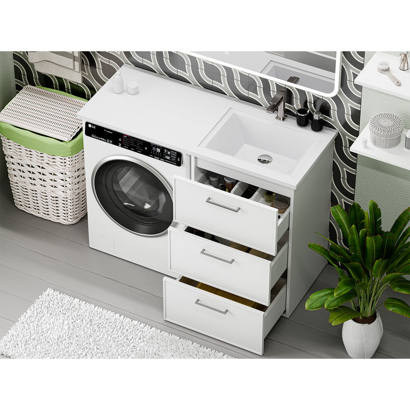 Тумба под раковину Brevita Frame 55 напольная 3 ящ. под стиральную машину / Fra-070155-013Я белая матовая эмаль