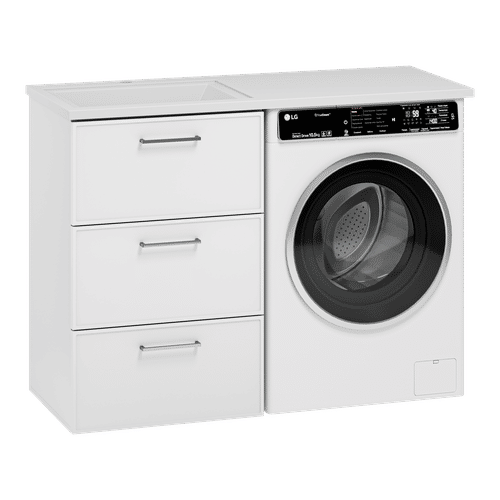 Тумба под раковину Brevita Frame 55 напольная 3 ящ. под стиральную машину / Fra-070155-013Я белая матовая эмаль