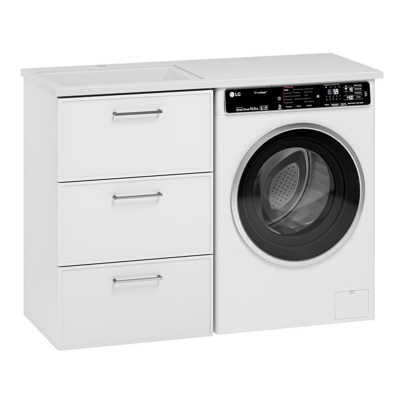 Тумба под раковину Brevita Frame 55 напольная 3 ящ. под стиральную машину / Fra-070155-013Я белая матовая эмаль