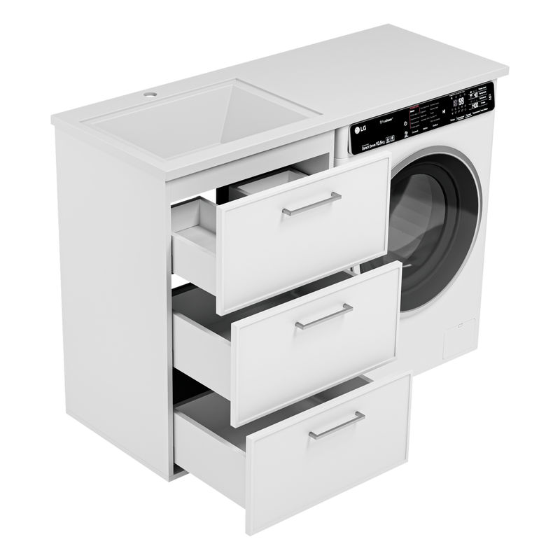 Тумба под раковину Brevita Frame 55 напольная 3 ящ. под стиральную машину / Fra-070155-013Я белая матовая эмаль